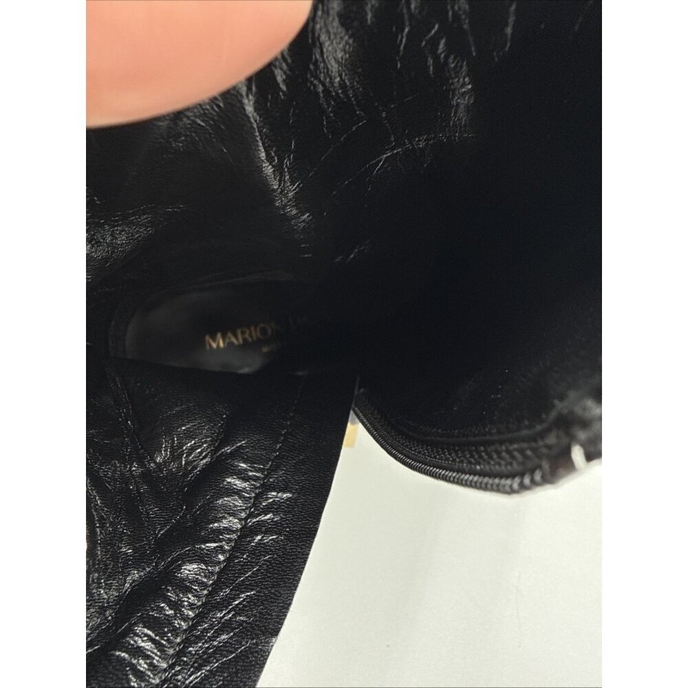 Marion Parke Black Side Zip Boots Booties Ankle 37.5 US 7 Pebbled Leather Heel - Picture 11 of 11